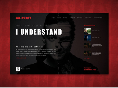 Mr. Robot / Website black design figma film fun hacker movie mr robot mrrobot red serial society ui usability ux uxui webdesign website