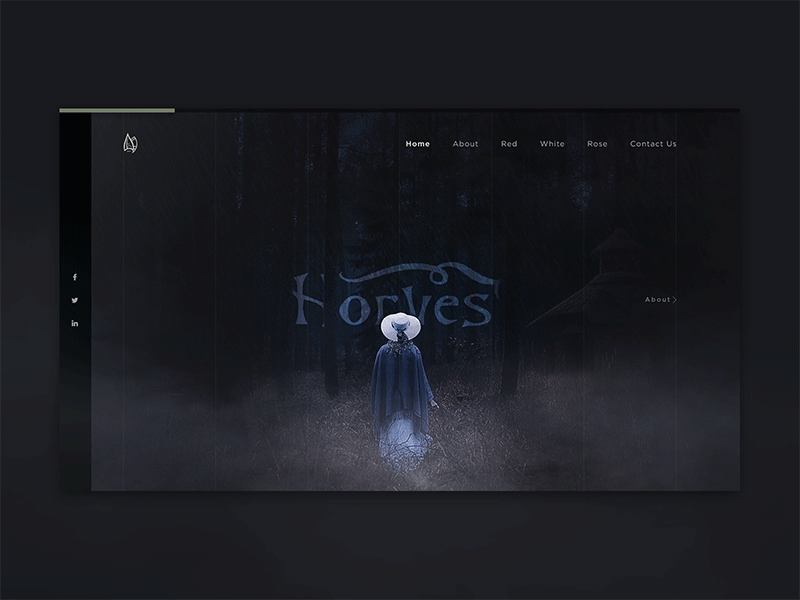 Horves Homepage animate atmosphere brand dark fog forest legend magic ui ux wine winery