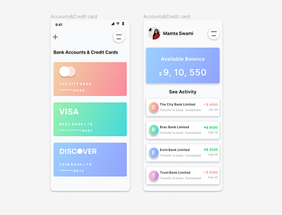 ( My first dribble shots on Figma)#Accounts & Credits cards. app branding color design dribble design dribble shorts figma illustration skils typography ui ui design ux vector