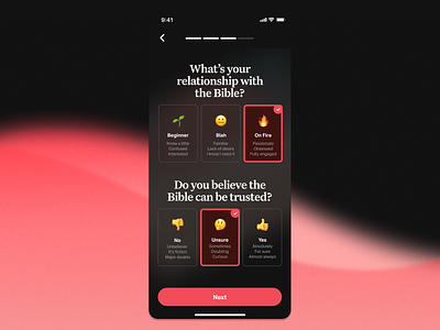 What's your relationship with the Bible? app bible emoji first run getting started ios iphone mobile onboarding ui welcome
