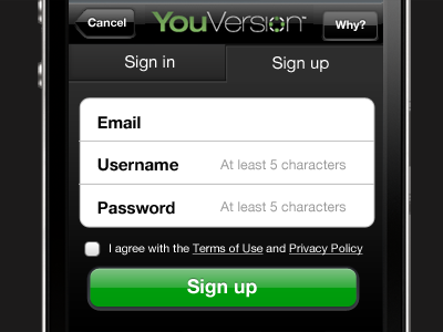 Sign up dark iphone mobile