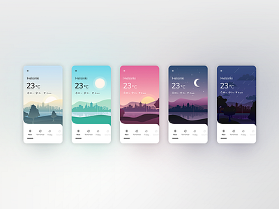 Weather mobile app with a parallax scrolling landscape