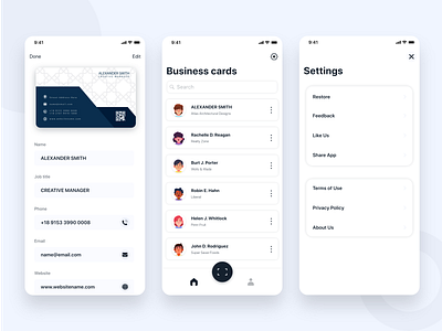 Business card reader app adobexd app business card design home mobile page reader scan scanner setting ui userinterface