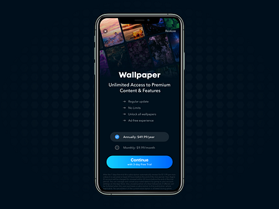 Wallpaper In app Purchase adobexd app design designer iap mobile ui ux wallpaper