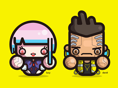 simple lucy and david (cyberpunk fanart) character design cyberpunk design edgerunners fanart funky illustration kirpluk logo simple vector