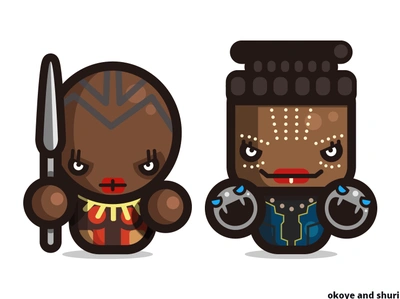 black panther simples - okoye and shuri art cartoon character design fanart illustration marvel simple sticker vector