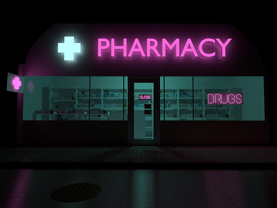 Pharmacy 3D 3d blender blender 3d neon night pharmacy street