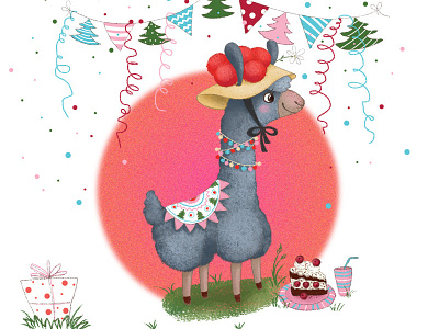Llama birthday 2d cute illustration alpaca birthday birthday cake character design icon set natimade