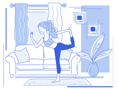Yoga girl blue flat girl practics yoga line natimade people web illustration yoga
