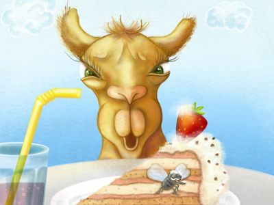 The Camel and fly in cake book character illustration natimade