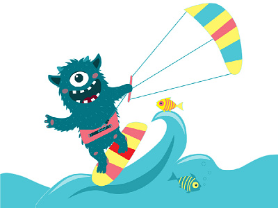 Monster kitesurfer 2d app character flat illustration kite kitesurfer monster natimade