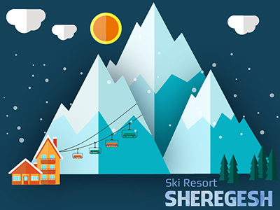 Ski resort Sheregesh 2d app flat icon mountains natimade resort sheregesh ski vector