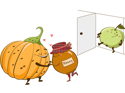 Pumpkin & honey love 2d app character emotion flat icon illustration natimade sticker vector