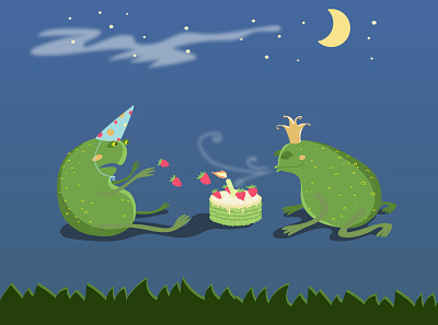 Happy birthday 2d birthday birthday party character flat frog illustrations natimade night sticker vector