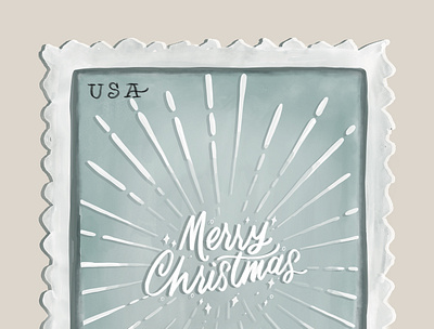 retro Christmas postage stamp christmas digital illustration lettering procreate
