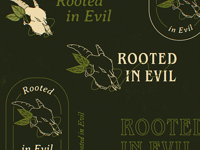 Rooted Compilation branding design evil illustration line art logo plant roots skull typography vector