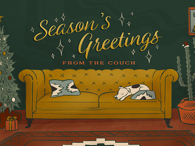 Holiday at Home cactus christmas christmas card couch dog illustration postcard procreate santa