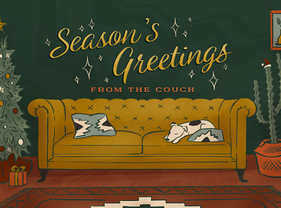 Holiday at Home cactus christmas christmas card couch dog illustration postcard procreate santa