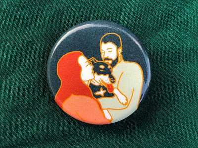 Pup Pin brushpen button design dog flat green hug illustration line art pin badge print puppy takeaway wedding