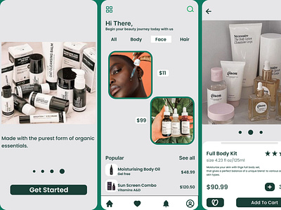 SKINCARE HOME PAGE AND CART branding design graphic design ui ux