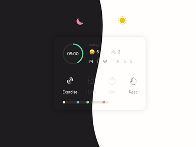 Dark mode habits card app branding brightness dark dark mode design illustration interface minimal moon ui