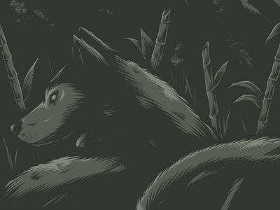 "WOBODA Wolf" bamboo detail graphic illustration linework noir photoshop plants texture wolf wolves