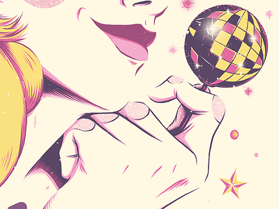 "Disco Pop" candy disco discoball halftone hand illustration lollipop party photoshop sweets texture woman