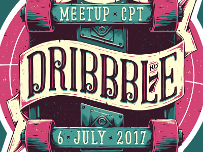"Cape Town Dribbble Meetup 7" badge banner beer dribbble graphic design illustration logo meetup pencil skateboard sticker texture