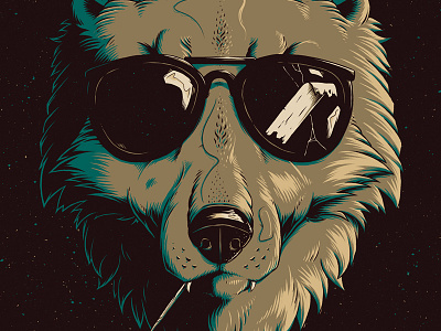 "Party Wolf Dude" art badass design dog glasses graphic illustration photoshop sunglasses texture toothpick wolf