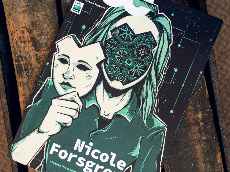 "DevOps Culture Magazine" technology cyborg andoid mask nicole forsgren digital art graphic design behance cover sci-fi magazine editorial artwork graphic design photoshop texture illustration developer