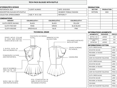 TECH PACK FEMININE FASHION ficha técnica de moda technical drawing
