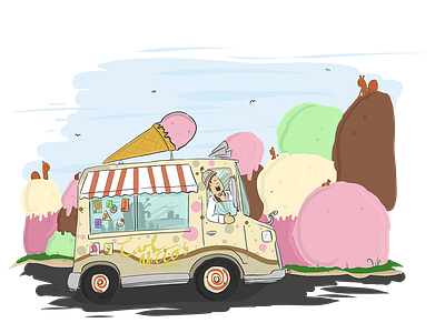 Carl Netto The Marvellously Magical Ice Cream Man cartoon character design ice cream kid lit picture book squirrels van
