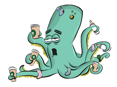 Octodad adobedraw behance coffee dad illustration kidlit makeitonmobile octopus parent socks tired undersea