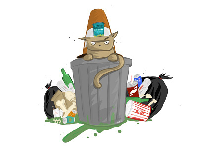 Bincat adobe draw bins cat illustration kitteh kitten recycle rubbish