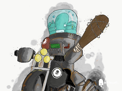 Inktober 14: Fierce autodesksketchbook biker dribbble illo illustration ipadpro motorbike octopus
