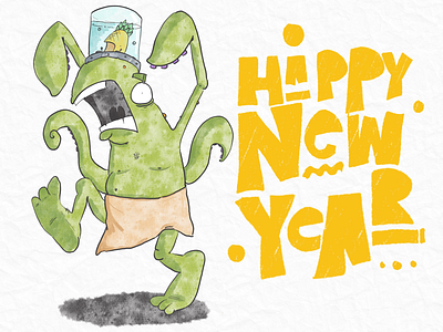 Happy New Year Dribbblers amphibians new year pineapples zombie
