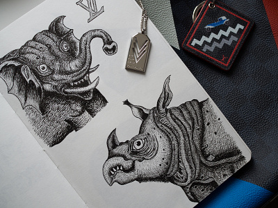 LV inspired animals sketches / Pen & Ink