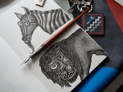 LV inspired animals sketches / Pen & Ink