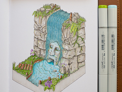 Waterfall / Copic Markers artwork copic copics illustration markers sketch waterfall