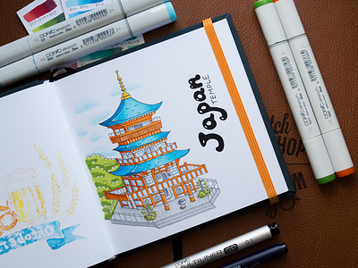 Japan Temple Illustration / Copic Markers