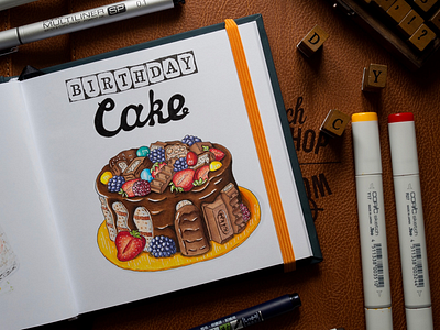 Birthday Cake Illustration / Copic Markers berries cake chocolate copic copics markers sketch