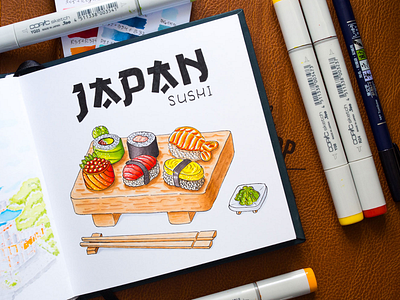 Japan Sushi Illustration / Copic Markers copic copics food illustration japan markers sketch sushi