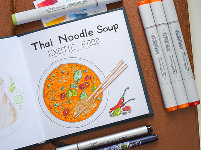 Noodle Soup Illustration / Copic Markers copic copics food illustration markers noodle sketch soup thai