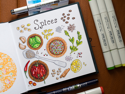 Spices Illustration / Copic Markers copic copics food illustration markers sketch spices