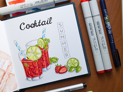 Summer Cocktail Illustration / Copic Markers cocktail cocktails copic copics food illustration markers sketch summer