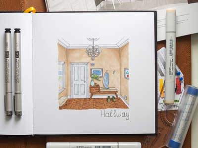 Hallway interior sketch / Copic Markers