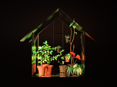 Stay home - Home garden! 3d blender3d branding cgi design flower pots flowers foliage garden glow house illustration nature plants product render stay home stay safe texture virtual