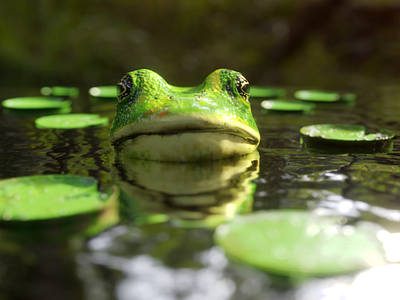 🐸 3d animation animated animation blender blender 3d calm cgi cinemagraph design eevee frog frog loop illustration lake lilypad render texture toad water zen