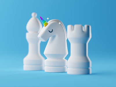 Unicorn Knight 3d artwork blender3d cgi chess design game illustration knight minimal rainbow render stylized unicorn