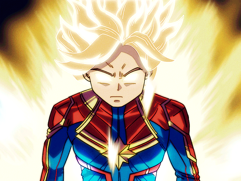 Captain Marvel Super Saiyan 2d adobe animation anime captain marvel comic book comics dragon ball fanart glow illustration india japanese krita manga marvel mashup universal